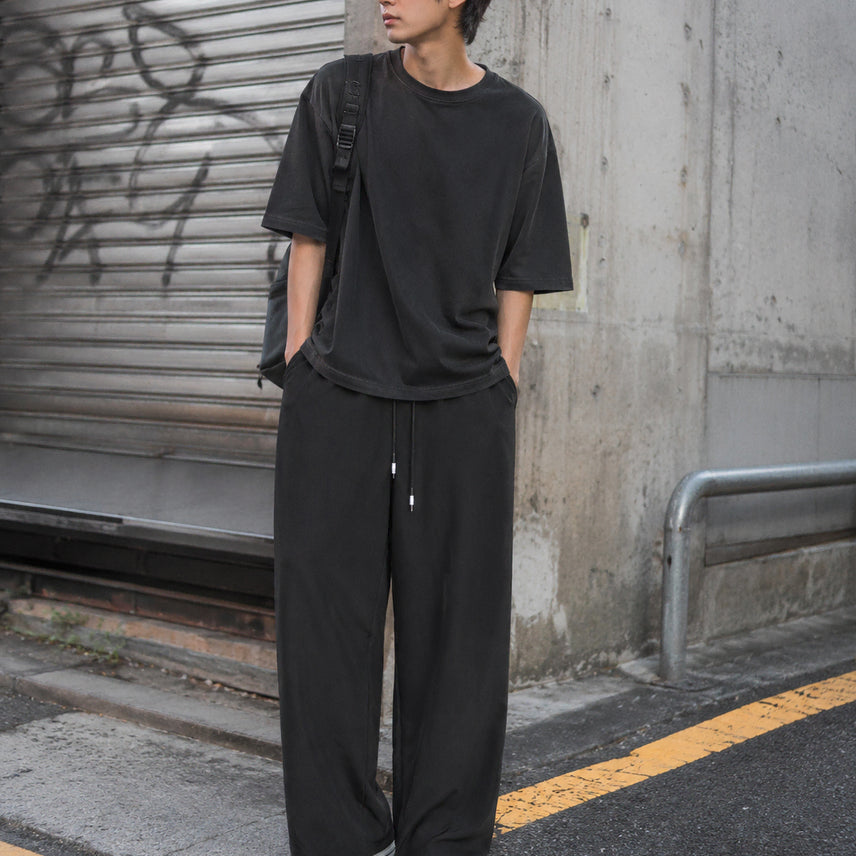 [BUNJANG] Men's XL Wide Banding Summer Slacks - Black / XL (31-32) 남성 얇은 여름 와이드 밴딩 슬랙스 블랙