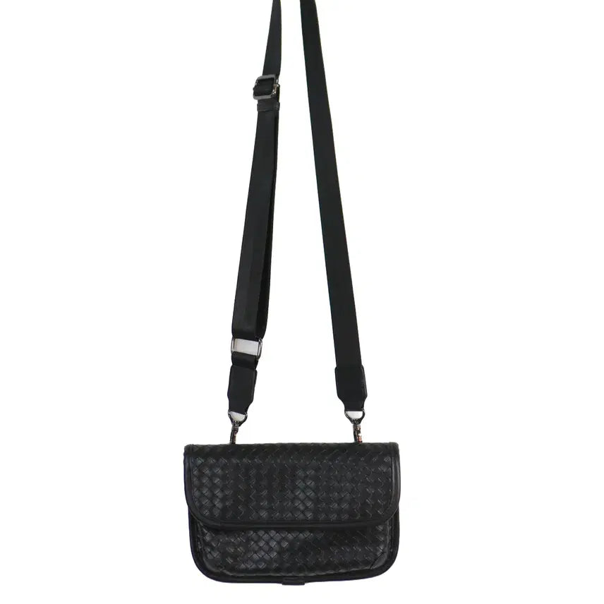 [BUNJANG] Black Weaving Eco Leather Body Cross Bag / 블랙 위빙 에코가죽 바디크로스백 메신저백 크로스백 데일리백
