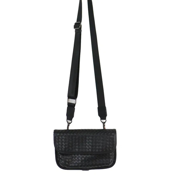 [BUNJANG] Black Weaving Eco Leather Body Cross Bag / 블랙 위빙 에코가죽 바디크로스백 메신저백 크로스백 데일리백
