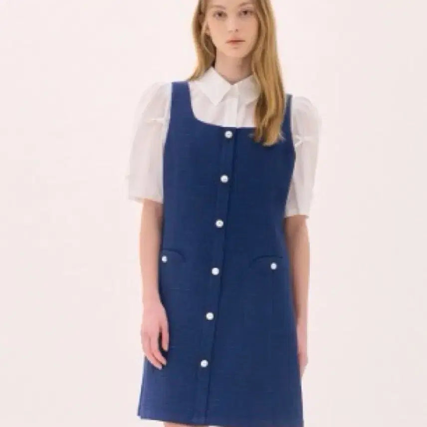 [BUNJANG] Ozzie Coen Sleeveless Navy Full Button Mini Dress / 한섬 오즈세컨 슬리브리스 네이비 풀버튼 미니드레스
