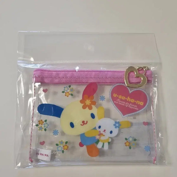 [BUNJANG] Usahana Transparent Pouch with Pink Zipper and Heart Charm / 우사하나 파우치