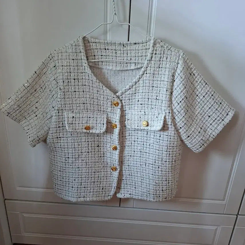 [BUNJANG] Naninggu Tweed Short Sleeve Jacket Free Size / 난닝구)트위드 반팔자켓 free