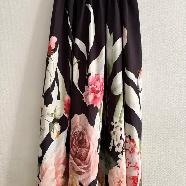 [BUNJANG] Floral Pattern Long Skirt with Elastic Waistband / 롱스커트