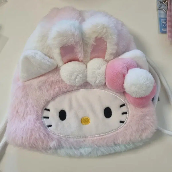 [BUNJANG] Sanrio Hello Kitty Plush Drawstring Pouch / 키티 털 복주머니 파우치