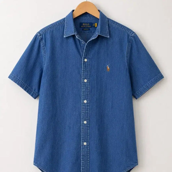 [BUNJANG] Polo Ralph Lauren Slim Fit Denim Short Sleeve Shirt / 폴로 랄프로렌 데님 반팔 셔츠