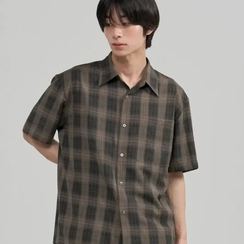 [BUNJANG] Jooang Homme Loose Check Half Sleeve Shirt Brown M / 주앙옴므 루즈드 체크 하프 반팔 셔츠 브라운 m사이즈