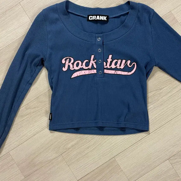 [BUNJANG] CRNK Rockstar Long Sleeve T-Shirt Blue / 크랭크 락스타 긴팔 티셔츠 블루