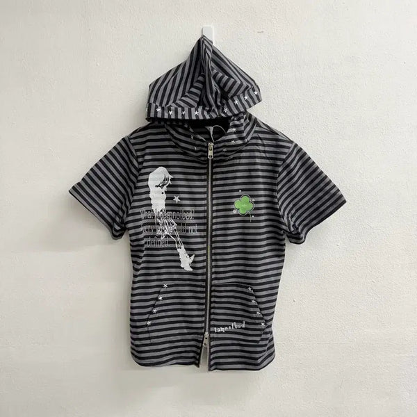 [BUNJANG] Striped Two-Way Cat Ear Hoodie Zip-Up / 서브컬처 고양이 귀 투웨이 jpn 스트라이프 후드집업 1
