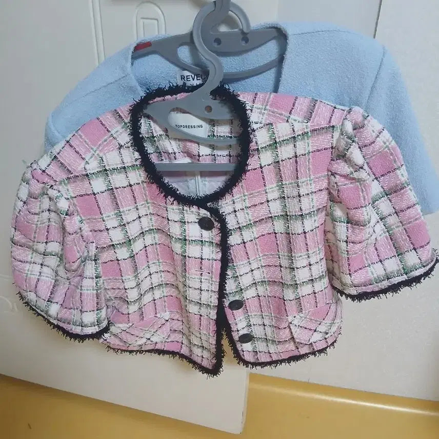 [BUNJANG] Pink Check Tweed Jacket / 핑크 체크 트위드 자켓  90