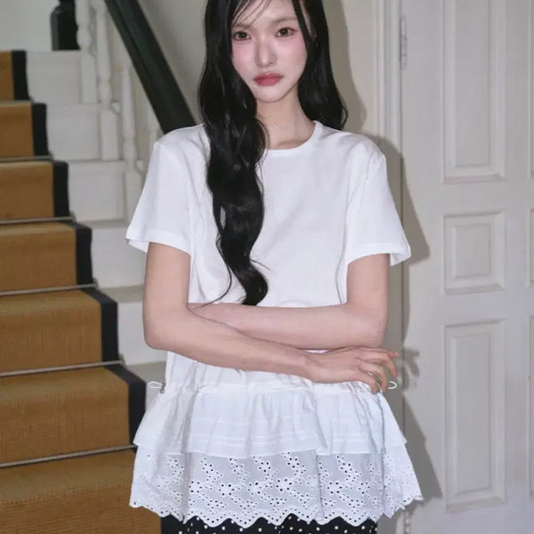 [BUNJANG] The Green Lab Lace Frill T-shirt / 더그린랩 레이스 프릴 티셔츠
