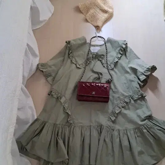 [BUNJANG] Style Nanda Khaki Cotton Mini Flare Dress / 카키색원피스      면원피스      미니원피스    플레어원피스
