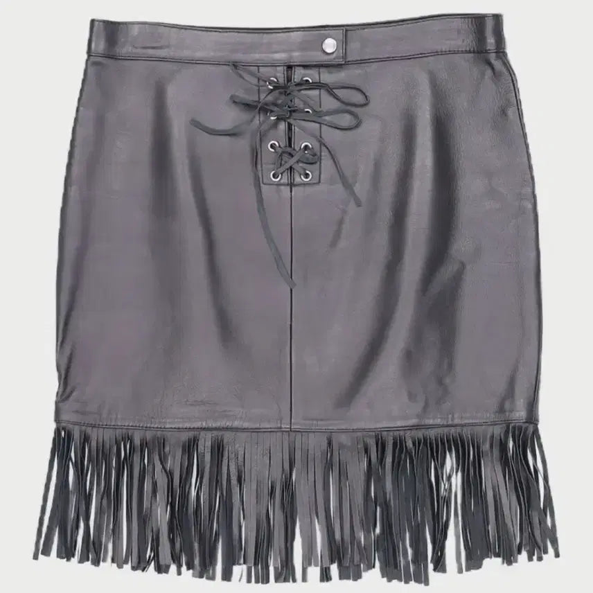 [BUNJANG] Maje Black Leather Fringe Long Skirt / 마쥬 블랙 가죽 프린지 롱스커트
