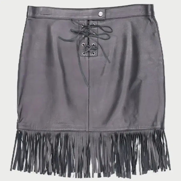 [BUNJANG] Maje Black Leather Fringe Long Skirt / 마쥬 블랙 가죽 프린지 롱스커트