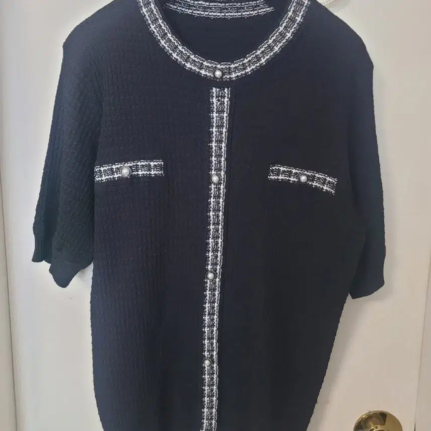 [BUNJANG] ODV Tweed Short Sleeve Knit Cardigan Black / 트위드 반팔 니트 가디건 블랙 ODV