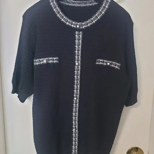 [BUNJANG] ODV Tweed Short Sleeve Knit Cardigan Black / 트위드 반팔 니트 가디건 블랙 ODV