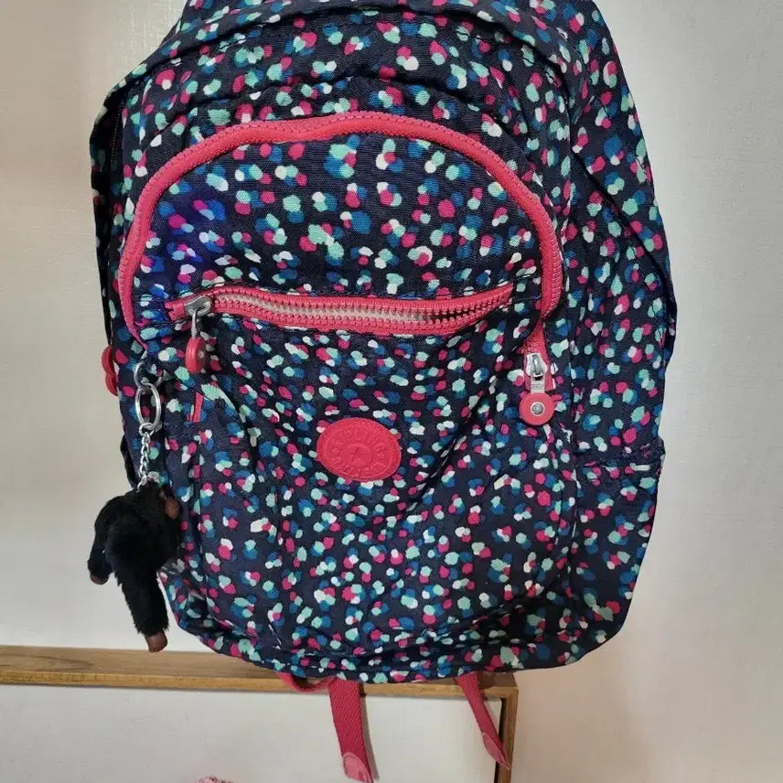 [BUNJANG] Kipling Backpack Dot Pattern Pink Zipper / 키플링 백팩 도트 패턴 핑크 지퍼