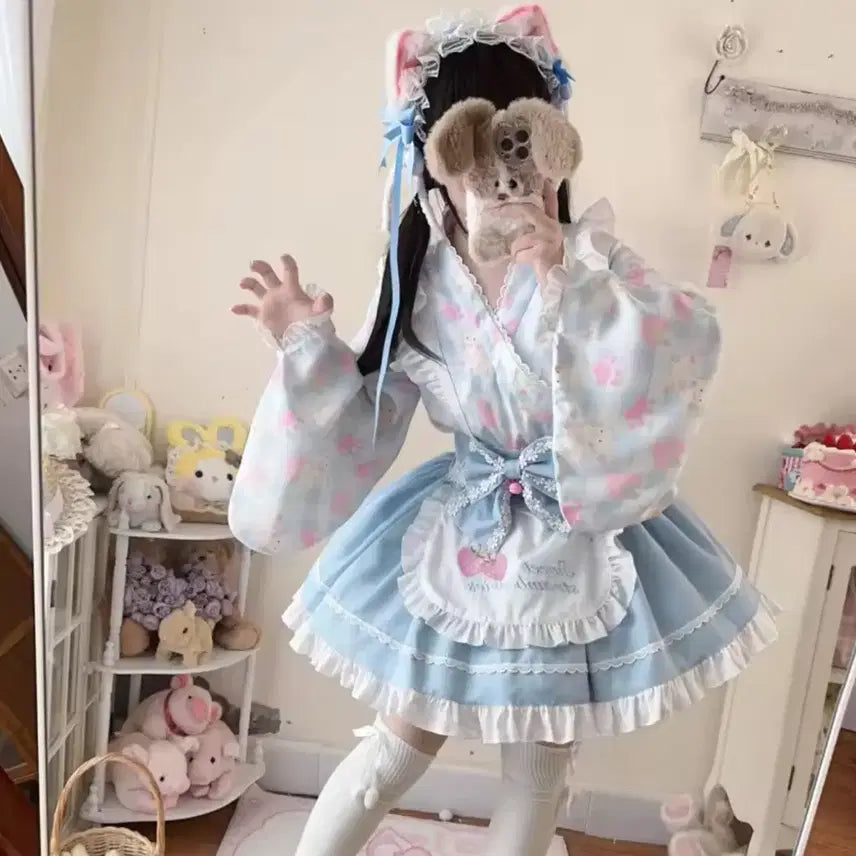 [BUNJANG] Sweet Lolita Ribbon Apron Dress / 스위트 로리타 리본 앞치마 원피스