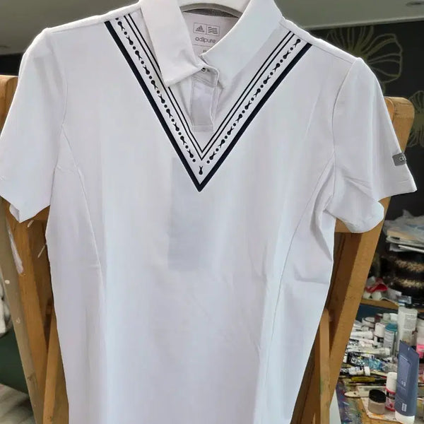 [BUNJANG] Adidas Women's Golf Wear White Collar T-Shirt / 아디다스 여성골프웨어 반팔 카라티 흰색