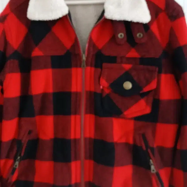 [BUNJANG] Levi's Black & Red Check Fur Jacket / 리바이스  105 불랙.레드 체크 털 자켓