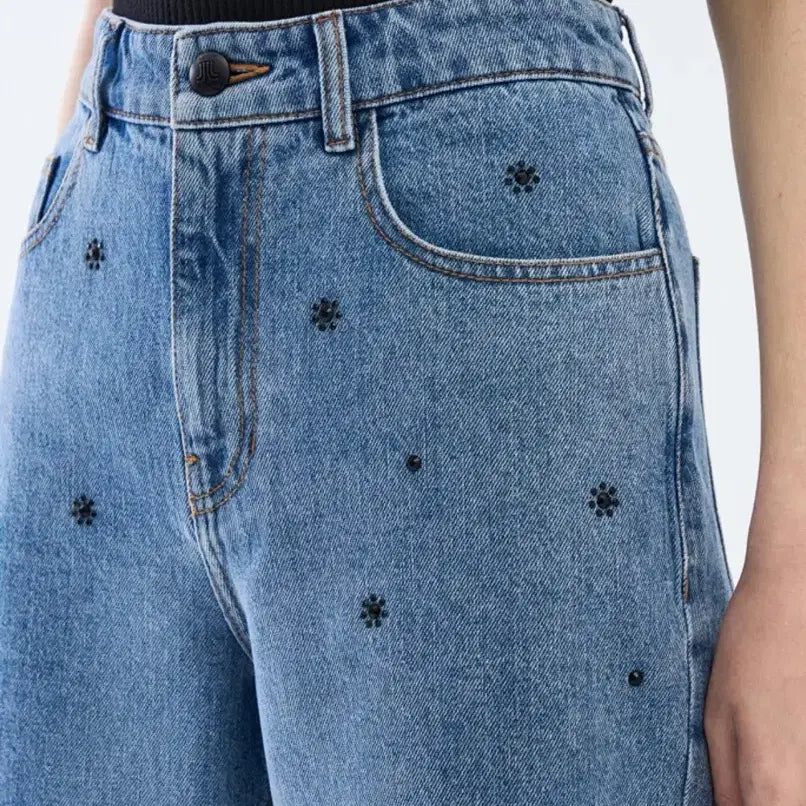 [BUNJANG] Lanvin Floral Crystal Denim Shorts / 랑방 플로럴크리스탈 데님쇼츠