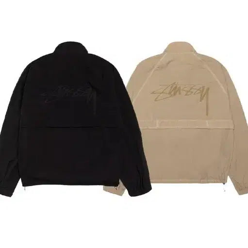 [BUNJANG] Stussy Warm-Up Windbreaker Black/Beige / 스.투.시 바람막이 블랙 베이지
