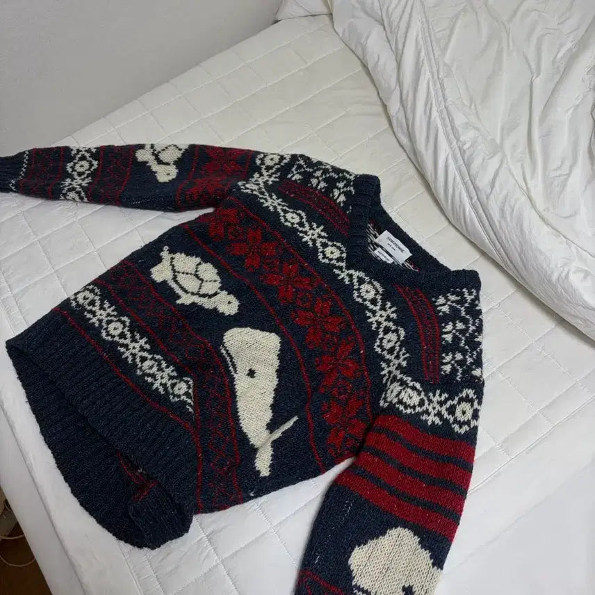 [BUNJANG] Thom Browne Whale & Turtle Fair Isle Wool Knit Navy Size 2 / 톰브라운 고래 거북이 페어아일 울 니트 / Size 2 / Made in
