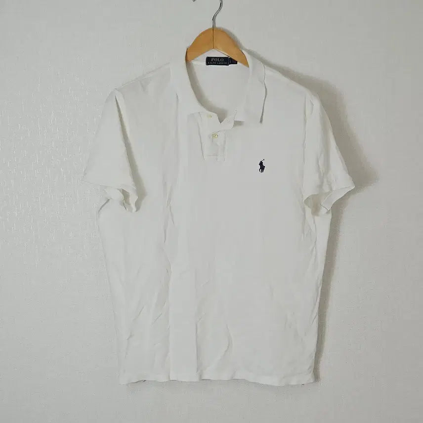 [BUNJANG] Polo Ralph Lauren Men's White Pique Cotton Short Sleeve Polo Shirt - Size L / 폴로 랄프로렌 신형 반팔 카라티 피케티 화이트 정품 L