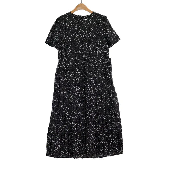 [BUNJANG] THE OPEN Black Dot Pleated Long Dress / THE OPEN 블랙 도트 플리츠 롱원피스 프리