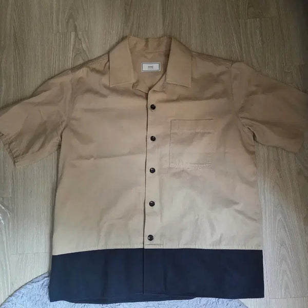 [BUNJANG] Ami Cotton Blend Short Sleeve Colorblock Shirt Beige Size 100 / 아미 정품 반팔 베이지 배색 셔츠 100사이즈