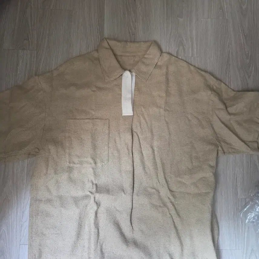 [BUNJANG] System Homme Genuine Collar Beige Color Block Short Sleeve Knit (Size 105) / 시스템옴므 정품 카라 베이지 배색 반팔 니트 105사이즈