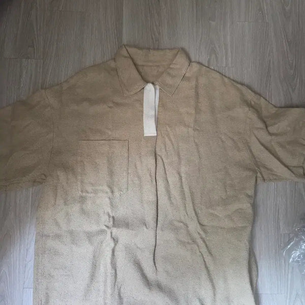 [BUNJANG] System Homme Genuine Collar Beige Color Block Short Sleeve Knit (Size 105) / 시스템옴므 정품 카라 베이지 배색 반팔 니트 105사이즈