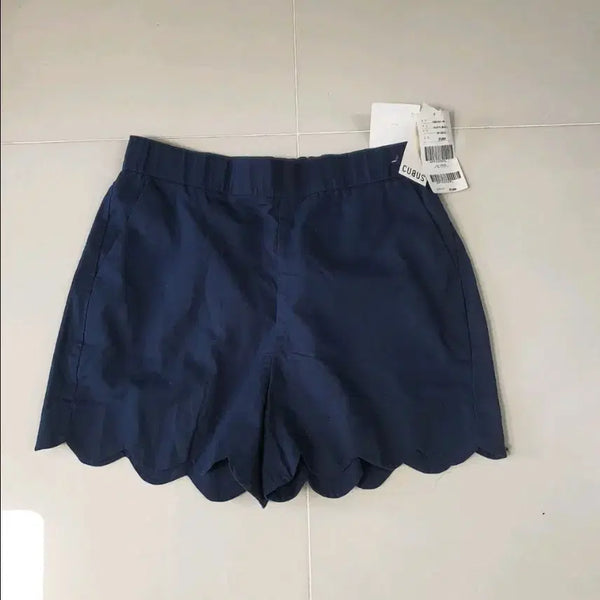 [BUNJANG] Cubus Navy Linen Blend Scallop Shorts / 큐버스 네이비 린넨 혼방 스캘럽 숏팬츠 여성 새 옷