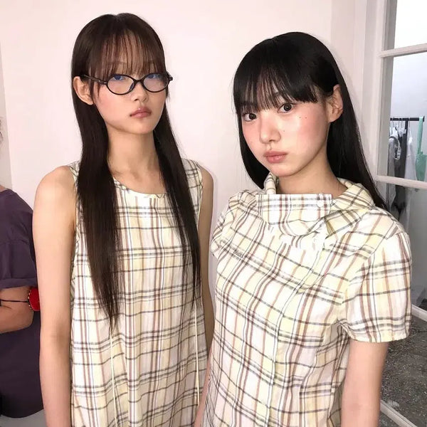 [BUNJANG] ONSCA DRAPE COLLAR BLOUSE (YELLOW CHECK) / 온스카 DRAPE COLLAR BLOUSE (YELLOW CHECK)