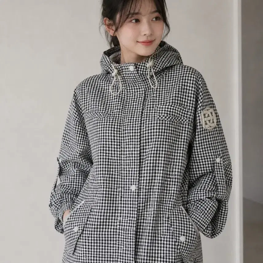 [BUNJANG] Chatelaine Waterproof Checked Hooded Windbreaker / 66~77/샤트렌 방수 체크 후드 바람막이