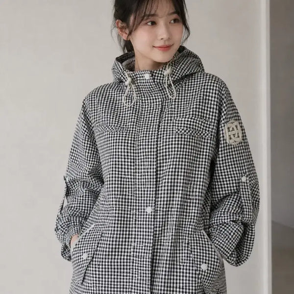 [BUNJANG] Chatelaine Waterproof Checked Hooded Windbreaker / 66~77/샤트렌 방수 체크 후드 바람막이