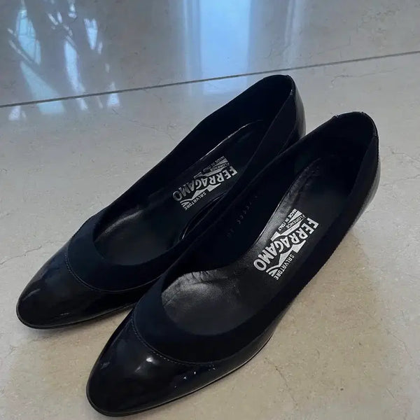 [BUNJANG] Salvatore Ferragamo Black Leather Pumps Heel / 페레가모 레더 펌프스 힐 (240)