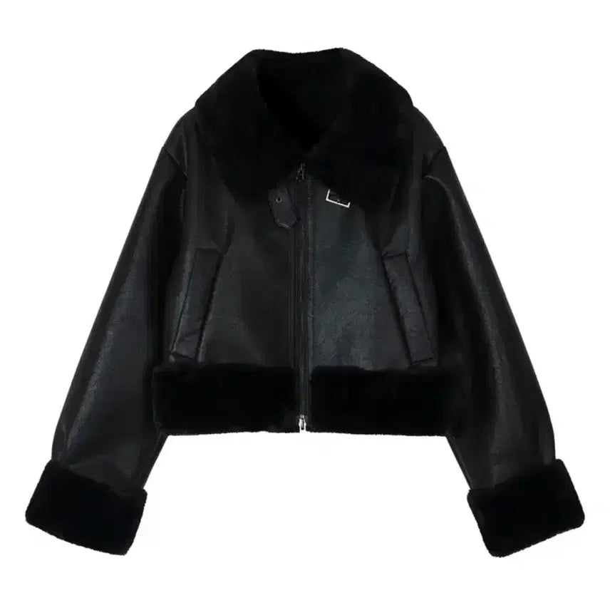 [BUNJANG] Bohemian Seoul High Neck Short Mustang Black / 보헤미안서울 보헴서 하이넥 숏 무스탕 블랙