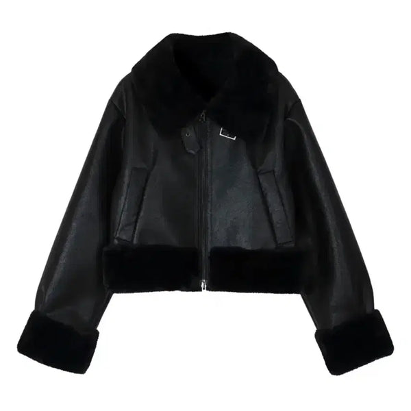 [BUNJANG] Bohemian Seoul High Neck Short Mustang Black / 보헤미안서울 보헴서 하이넥 숏 무스탕 블랙