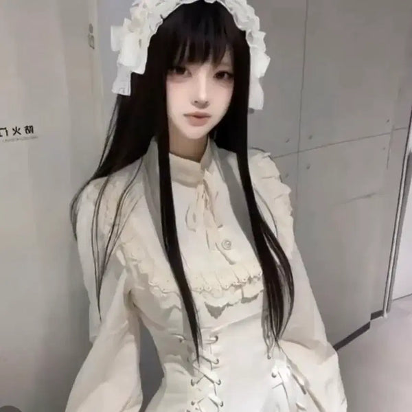 [BUNJANG] Lolita Gothic Maid Style Dress - Limited Edition / 로리타양산형 고스로리지뢰계 대대장급 한정판화이트메이드풍고딕 로걀리즈리사
