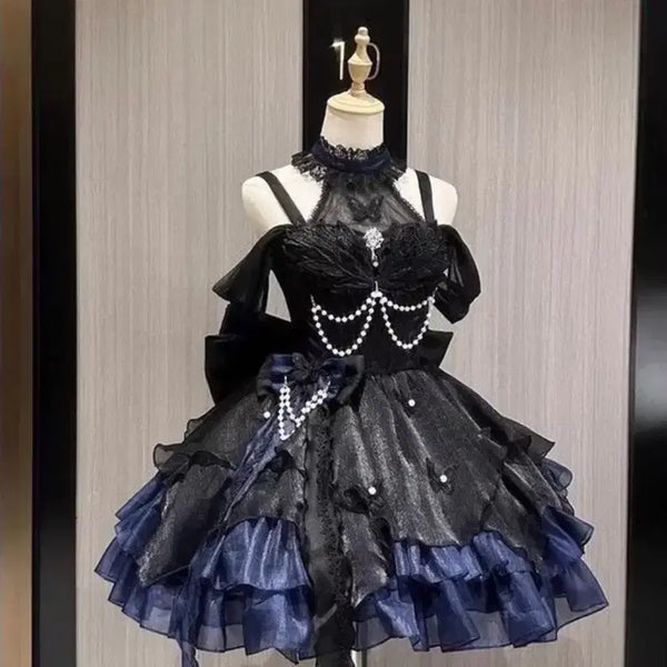[BUNJANG] Lolita Silk Pearl Navy Black Dress / 고스계로리타드레스 초초희귀 실크진주네이비블랙 리즈리사깔