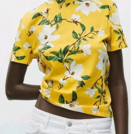 [BUNJANG] Zara Yellow Floral Short Sleeve T-Shirt / 자라 노란색 꽃무늬 반팔 티셔츠