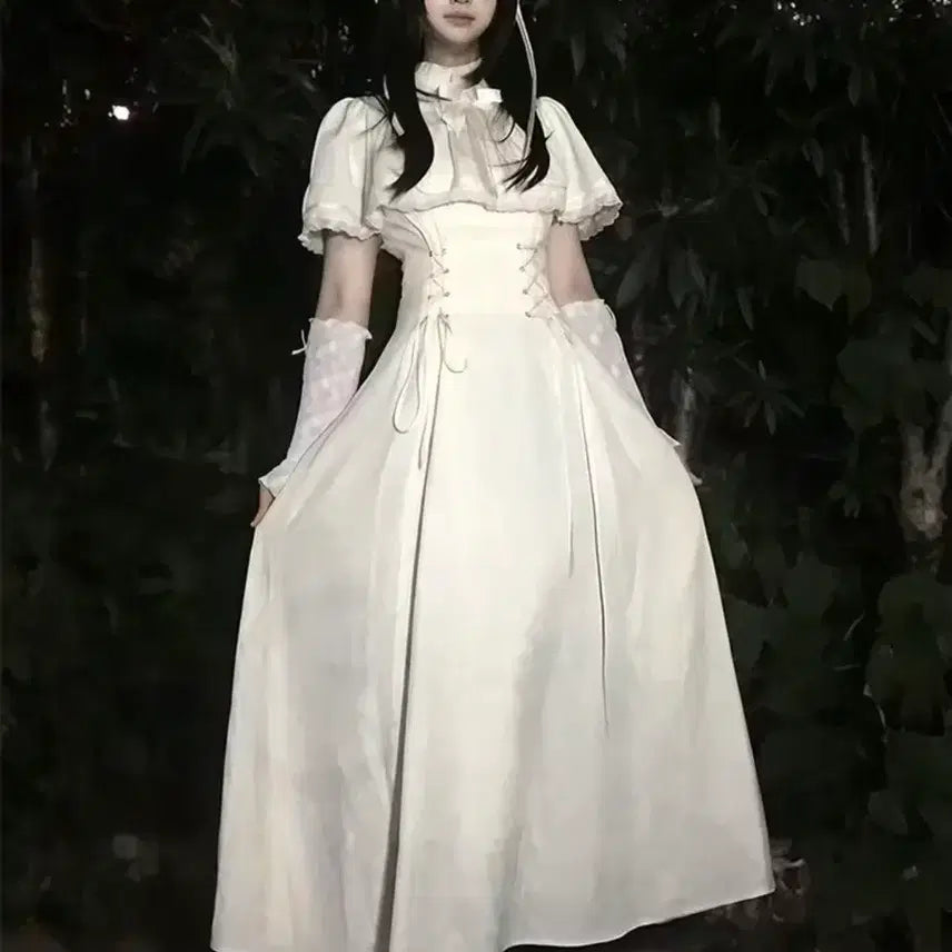 [BUNJANG] White Gothic Lolita Satin Long Dress / 화이트고스로리 레이스로리타 새틴롱원피스드레스로걀 공겜여주리즈리사깔