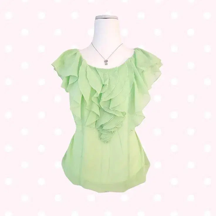 [BUNJANG] Angelic Frill Balloon Blouse Mint Green / 엔젤릭 프릴 벌룬 블라우스 민트그린 히메갸루 모리걸 빈티지