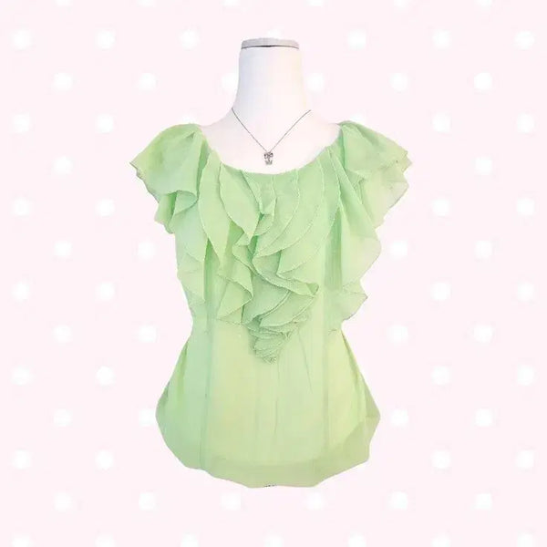 [BUNJANG] Angelic Frill Balloon Blouse Mint Green / 엔젤릭 프릴 벌룬 블라우스 민트그린 히메갸루 모리걸 빈티지