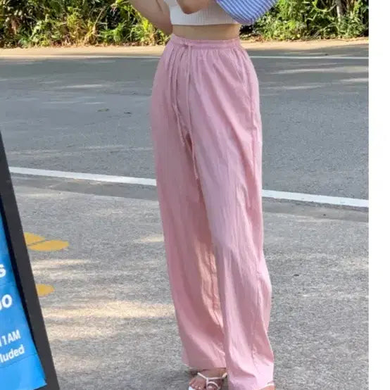 [BUNJANG] Modern Robe Nylon Wide Pants Pink / 모던로브 제작 나일론 팬츠 핑크