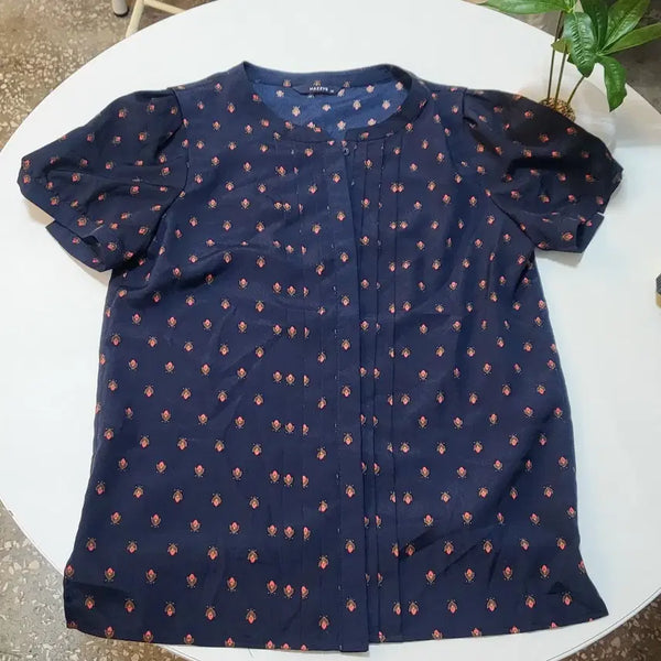 [BUNJANG] HAZZYS Navy Floral Pattern Blouse / HAZZYS 네이비 플로럴 패턴 블라우스