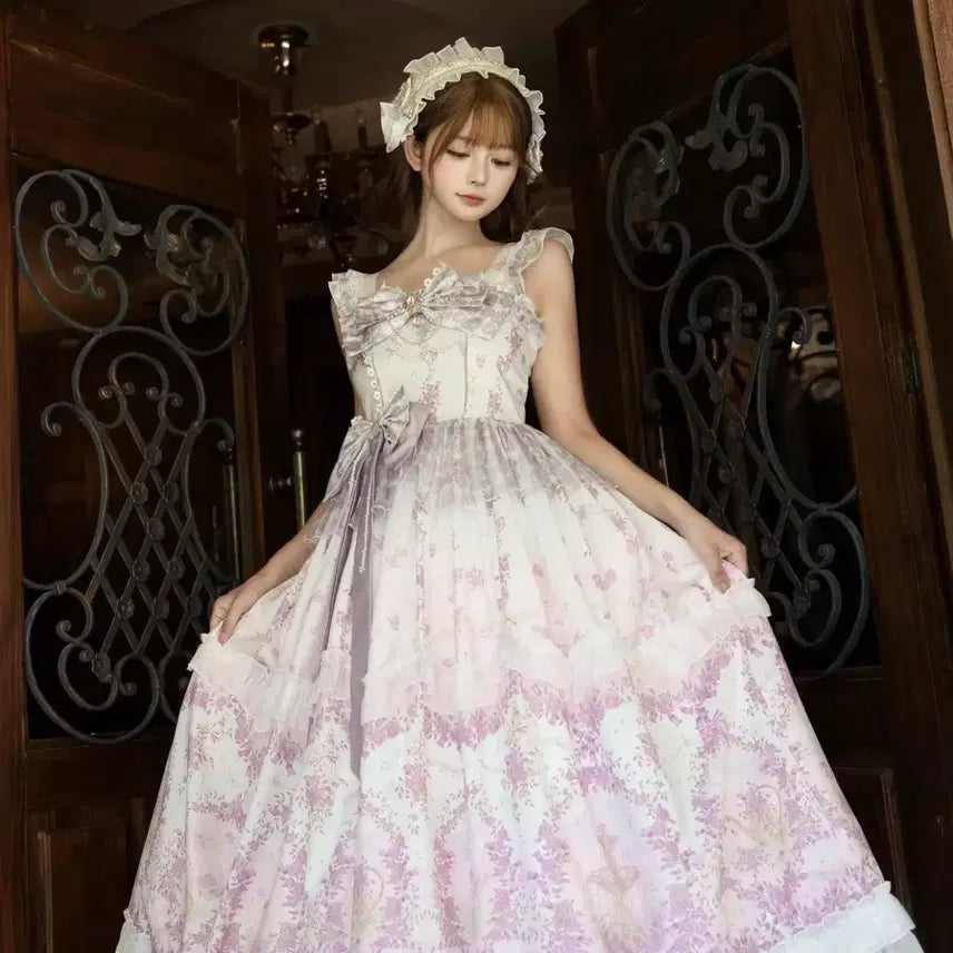 [BUNJANG] Legend Lolita Limited Pink Tulip Flower Dress / 레전드로리타 중세여주 순정 한정핑크튤립플라워