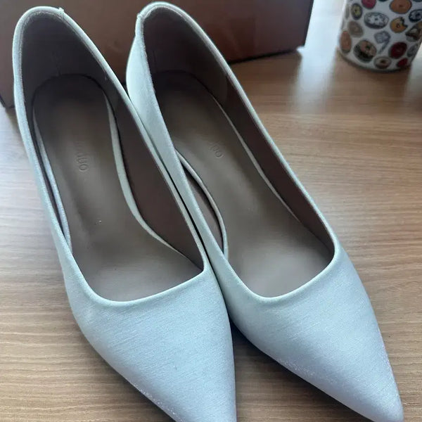 [BUNJANG] Lenore Satin Wedge Wedding Shoes White 230 / 레노아 새틴 통굽 웨딩 구두 화이트 230