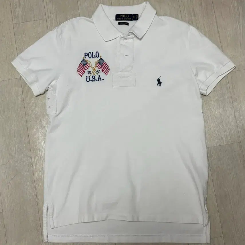 [BUNJANG] Polo Ralph Lauren White Short Sleeve Polo Shirt USA Flag Size S / 폴로 랄프로렌 흰색 화이트 반팔 카라티 USA 성조기 S사이즈