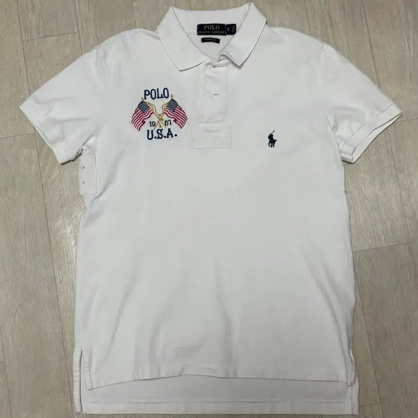 [BUNJANG] Polo Ralph Lauren White Short Sleeve Polo Shirt USA Flag Size S / 폴로 랄프로렌 흰색 화이트 반팔 카라티 USA 성조기 S사이즈